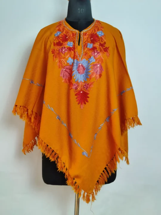 Gousia Mustard Poncho in Cashmilon Wool with Aari Work