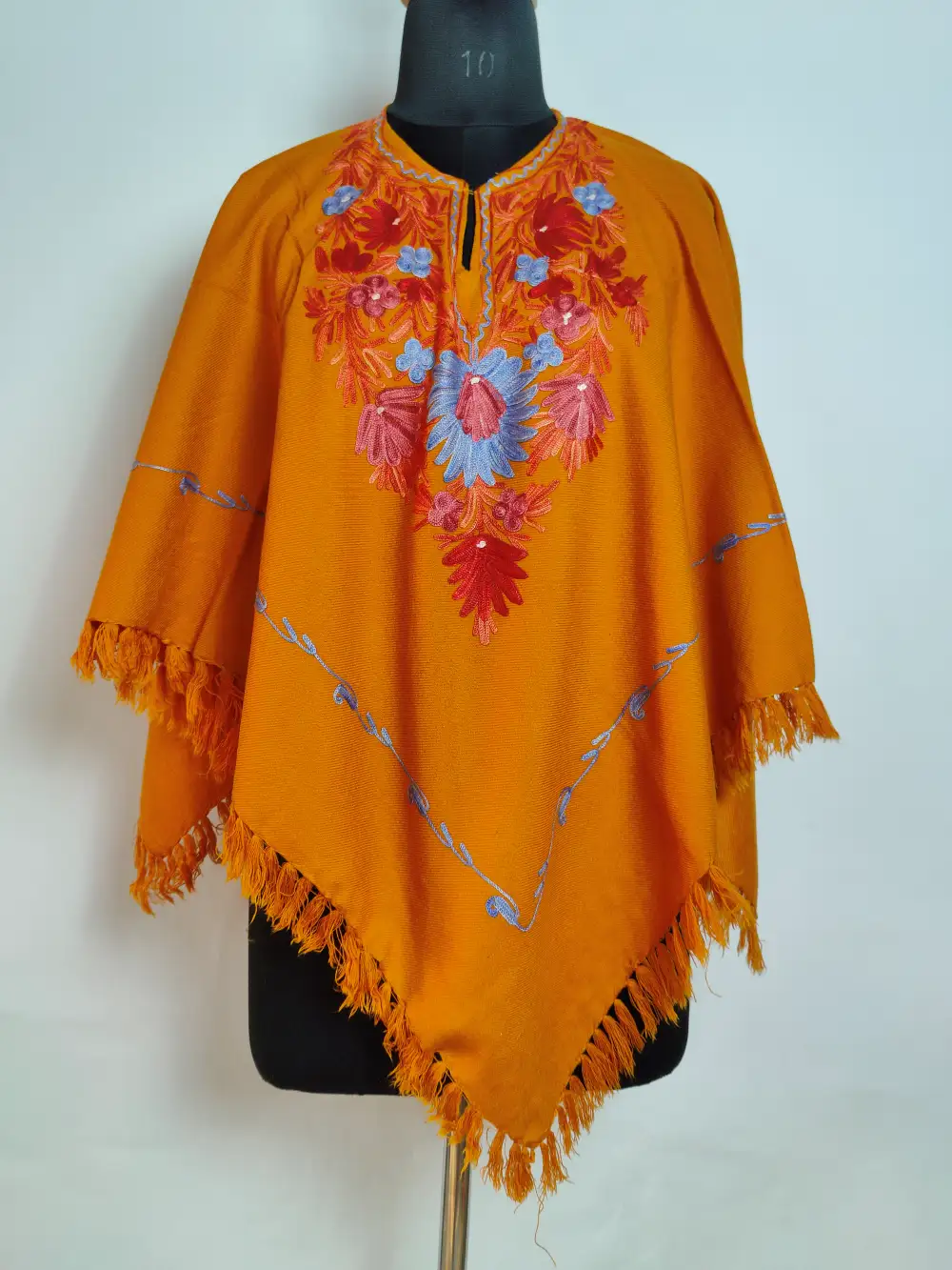 Gousia Mustard Poncho in Cashmilon Wool with Aari Work