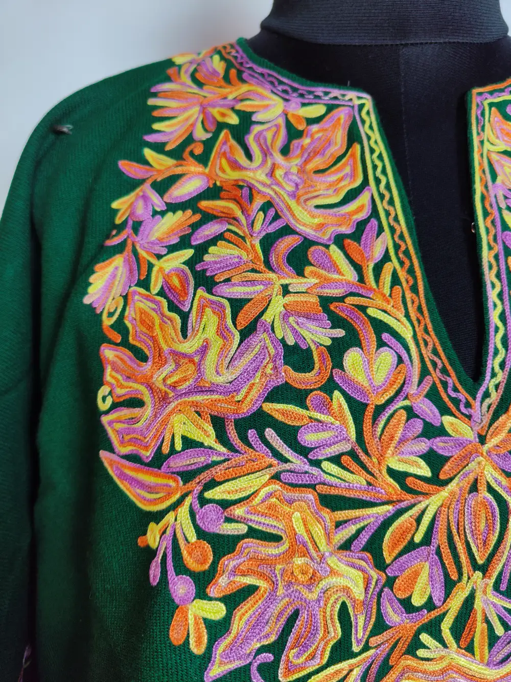 Dark Green Aari Work Poncho in Zehra Cashmilon Wool - Image 2