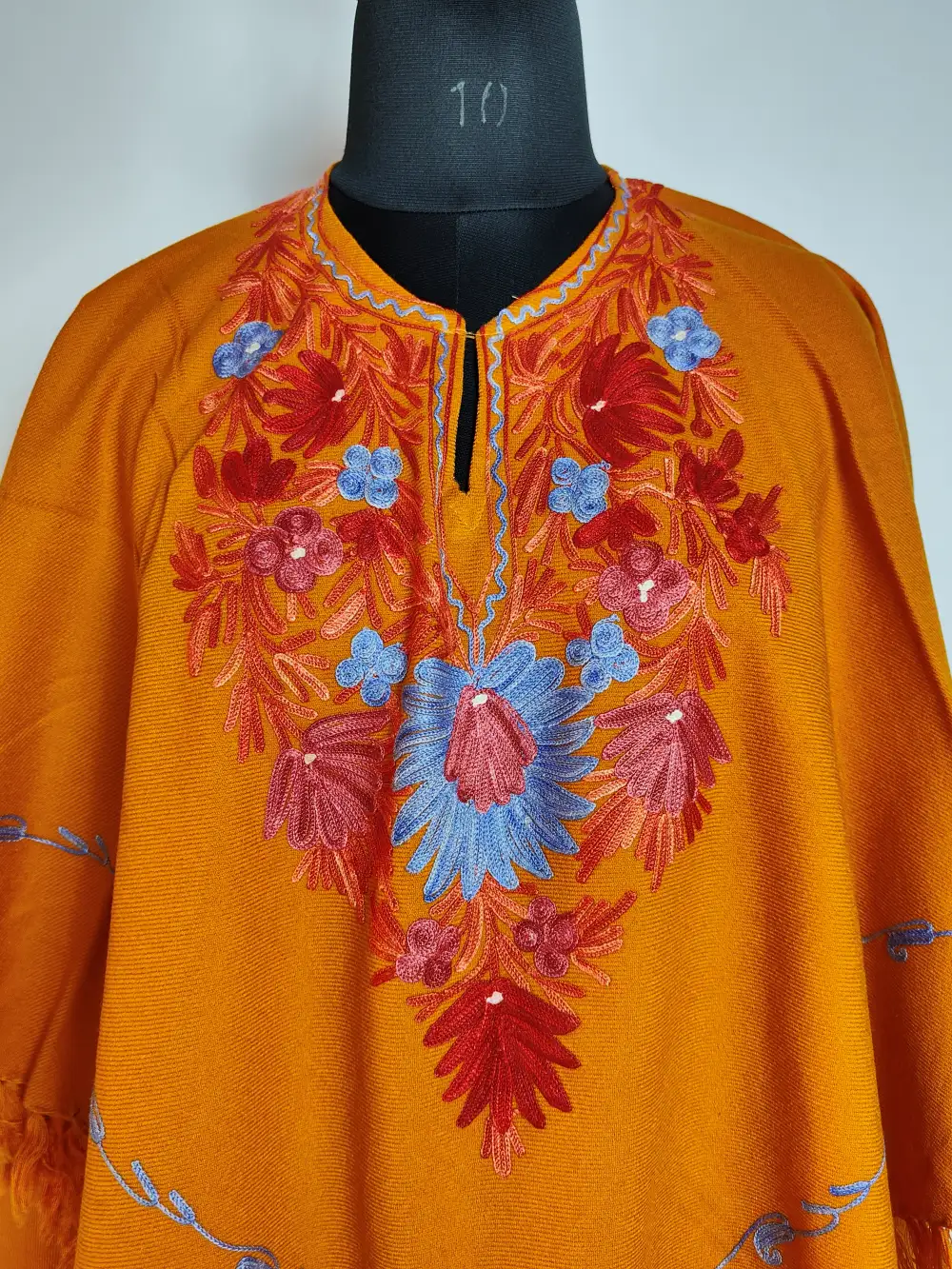 Gousia Mustard Poncho in Cashmilon Wool with Aari Work - Image 2