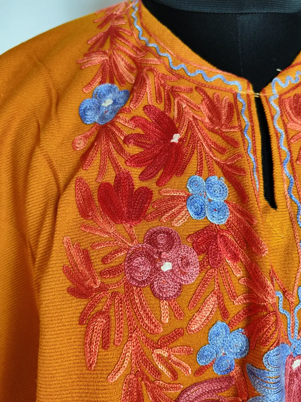 Gousia Mustard Poncho in Cashmilon Wool with Aari Work - Image 3