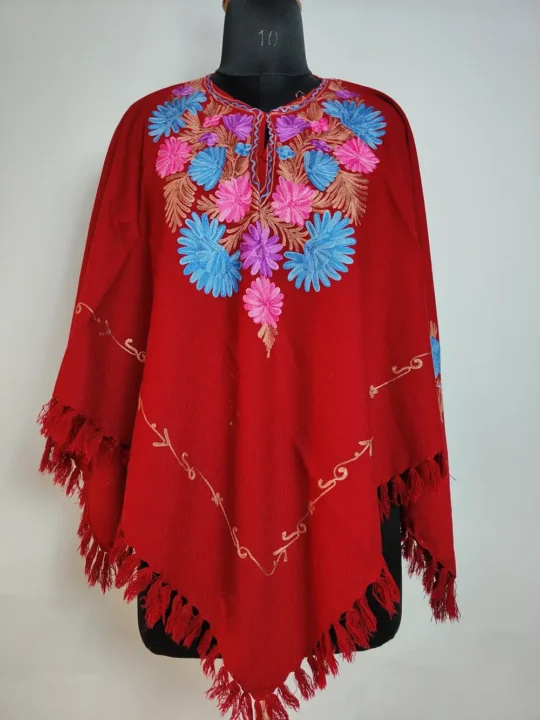 Maroon Poncho in Gousia Cashmilon Wool with Aari Work