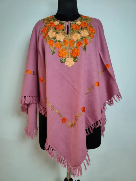 Pink Poncho in Cashmilon Wool Gousia with Aari Embroidery