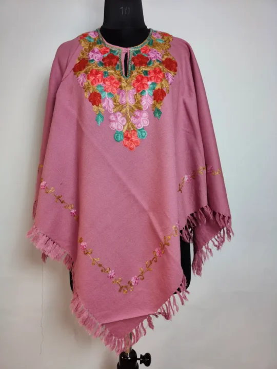 Pink Aari Work Poncho in Gousia Cashmilon Wool