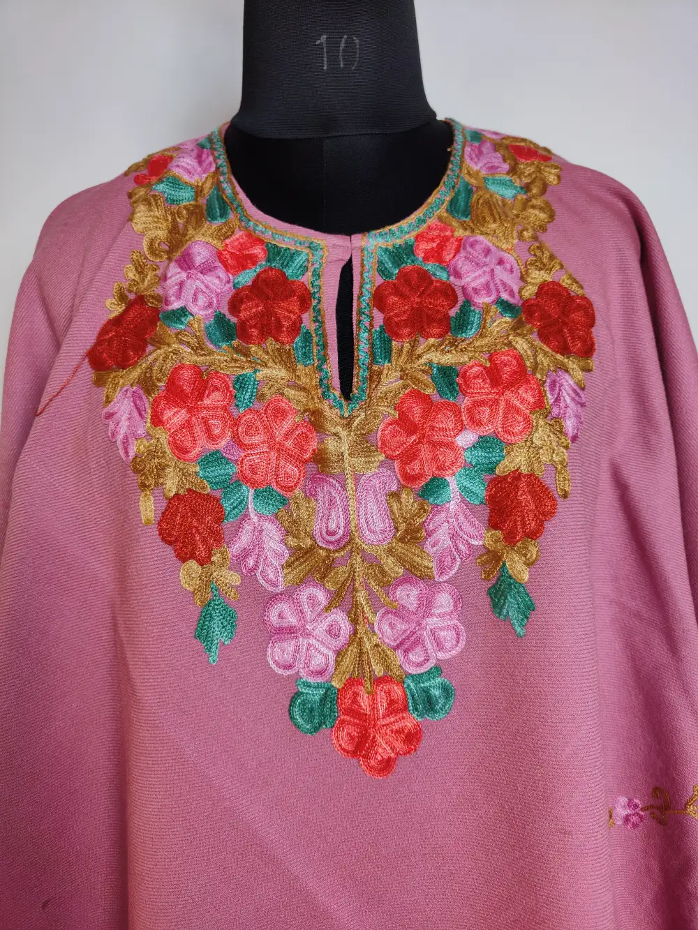 Pink Aari Work Poncho in Gousia Cashmilon Wool - Image 2
