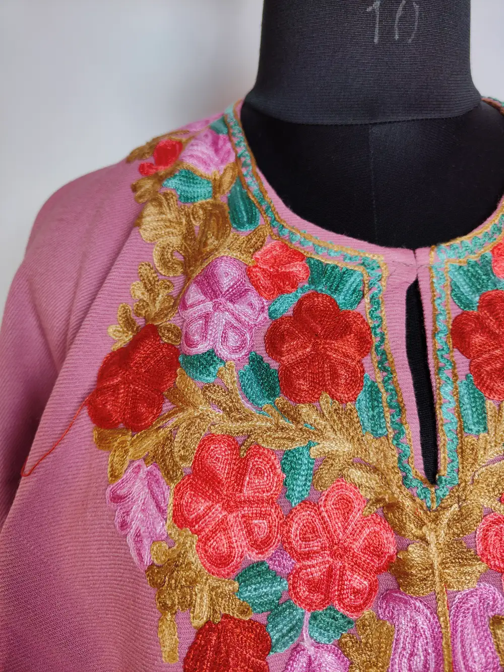 Pink Aari Work Poncho in Gousia Cashmilon Wool - Image 3