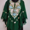 Dark Green Aari Work Poncho in Gousia Cashmilon Wool