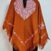 Brown Aari Work Zehra Poncho in Cashmilon Wool