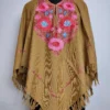Light Brown Aari Work Poncho in Gousia Cashmilon Wool