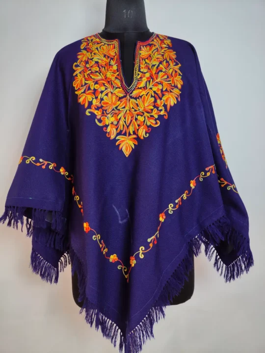 Indigo Blue Cashmilon Wool Zehra Poncho with Aari Work