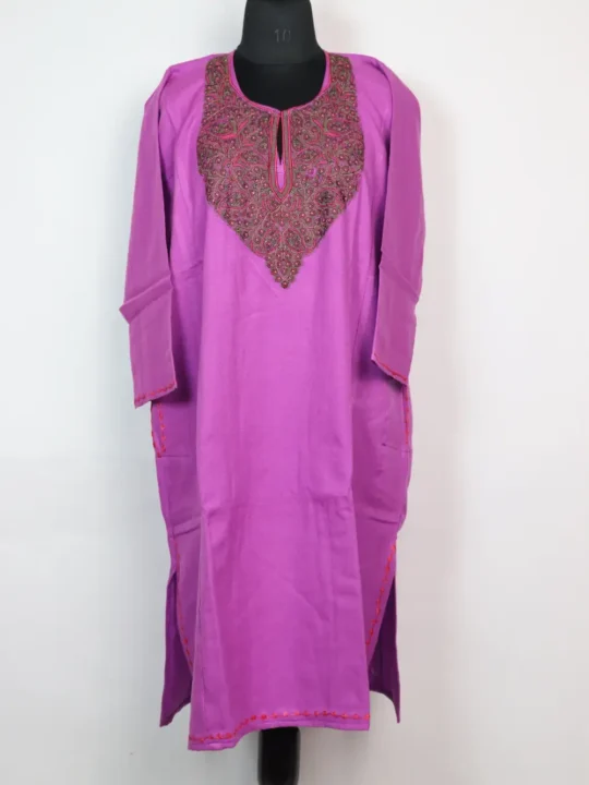 Magenta Cashmilon Wool Mehnoor Pheran with Sozni Embroidery