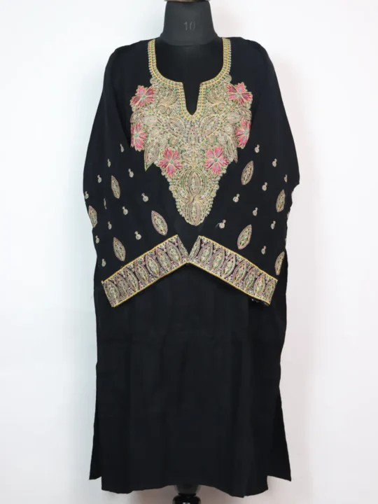 Sana Black Cashmilon Wool Pheran with Sozni Embroidery