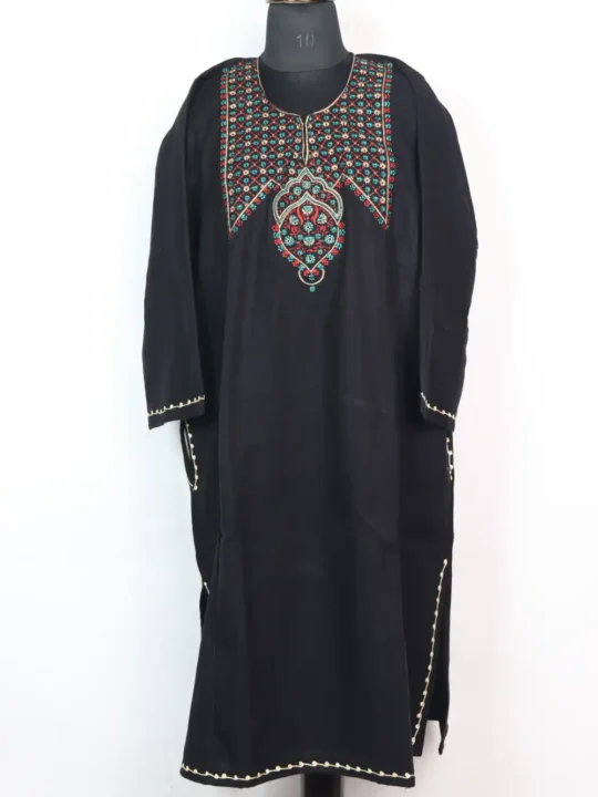Cashmilon Wool Black Pheran with Sozni Embroidery Neha
