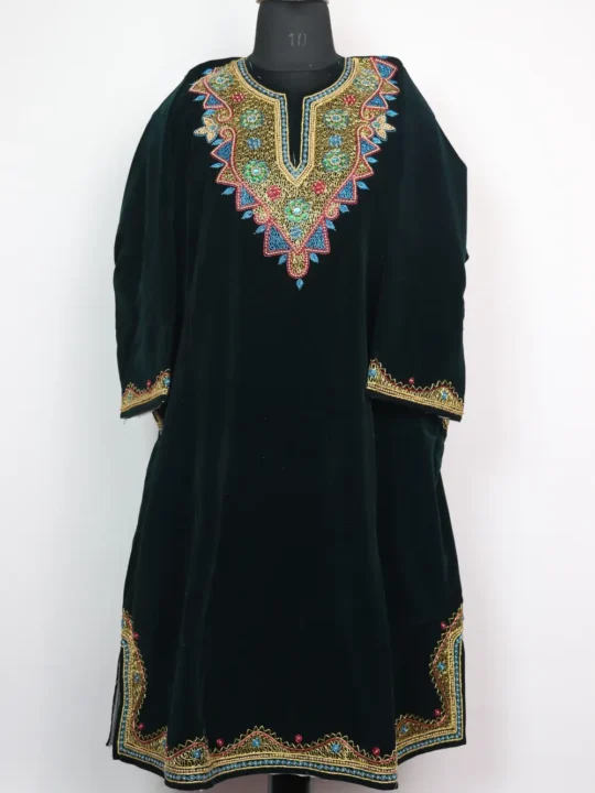 Shifat Kashmiri Velvet Black Pheran with Dabka Embroidery