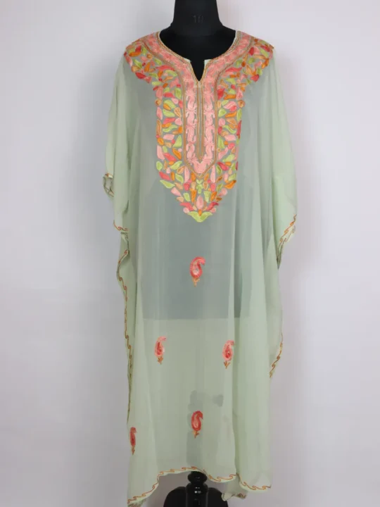Kashmiri Green Husna Georgette Kaftan with Aari Work