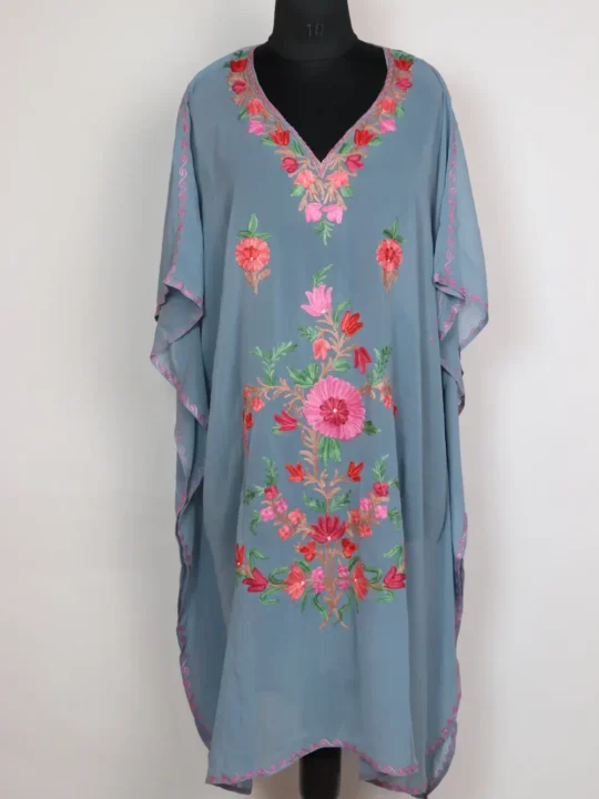 Kashmiri Dark Grey Georgette Sehr Kaftan with Aari Work