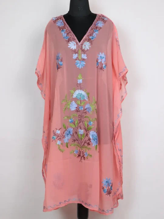 Zareef Kashmiri Georgette Pink Kaftan with Aari Work