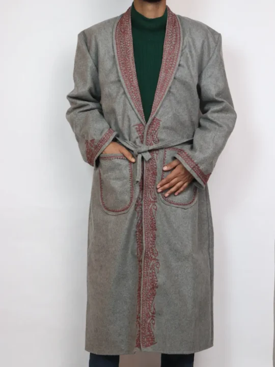 Tweed Grey Gown | Bathrobe Hand Aari Embroidered
