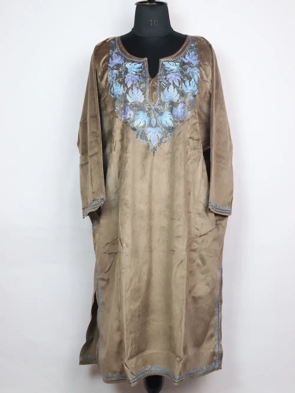 Kashmiri Husn Aari Work Loose Brown Pheran in Velvet