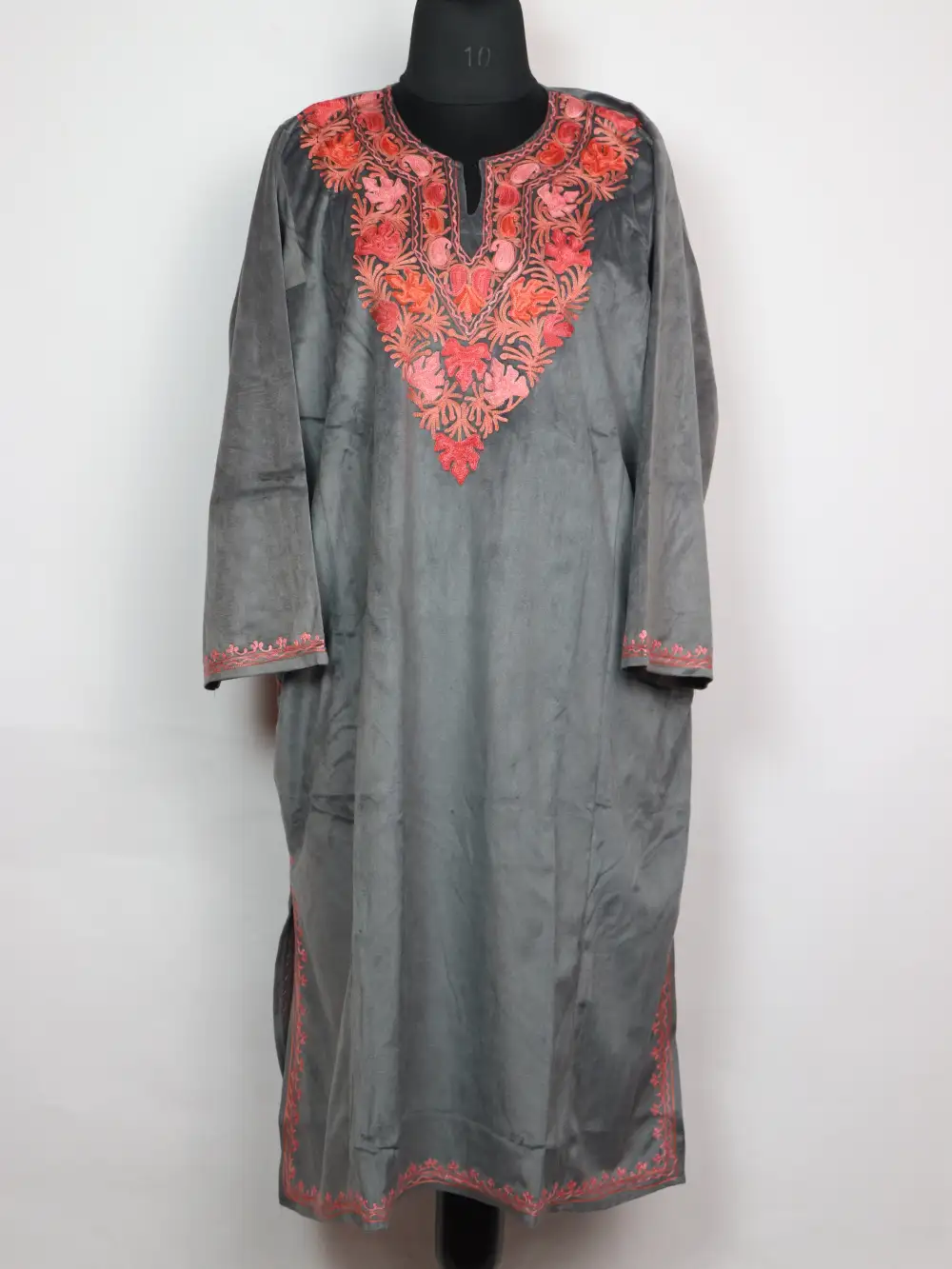Kashmiri Hena Aari Work Grey Loose Pheran in Velvet
