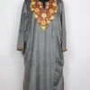 Grey Kashmiri Aari Work Loose Pheran in Velvet Mariya