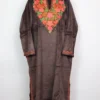 Chocolate Brown Kashmiri Aari Work Loose Pheran in Velvet Shahista