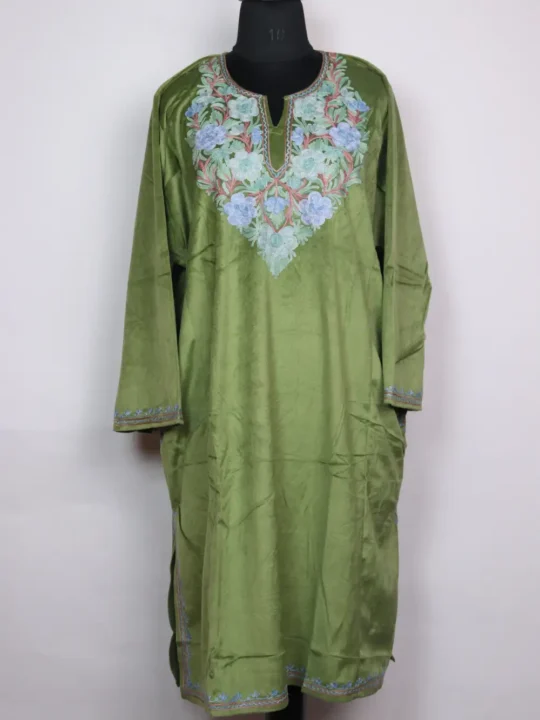 Kashmiri Aari Work Green Loose Pheran in Velvet Nimrah