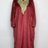 Wine Loose Pheran With Zari Tilla Work In Velvet Nafisah
