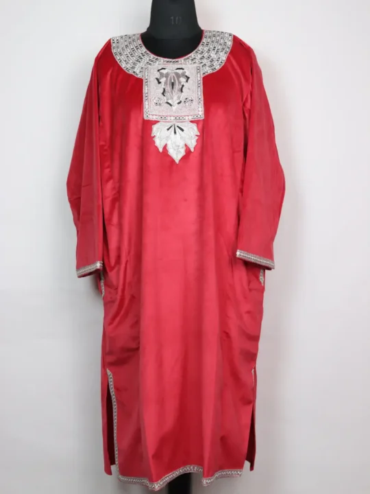 Zari Tilla Work Loose Pheran in Hot Pink Velvet Seerat