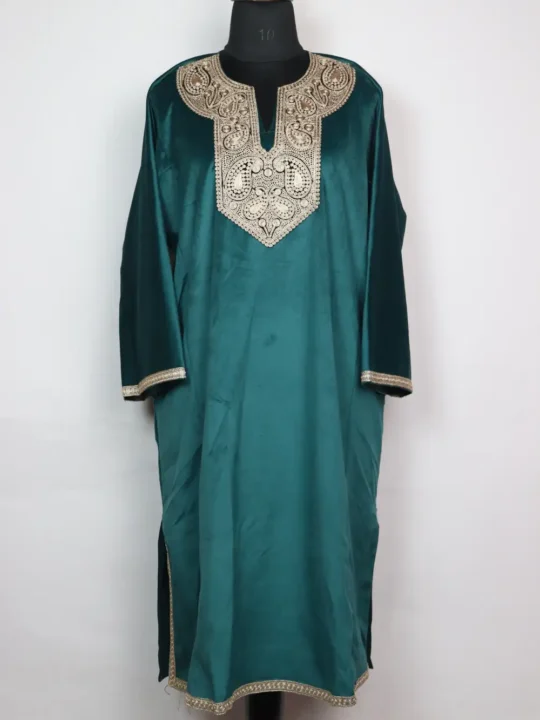 Oceanic Blue Pheran  Esra With Zari Tilla Embroidery In Velvet