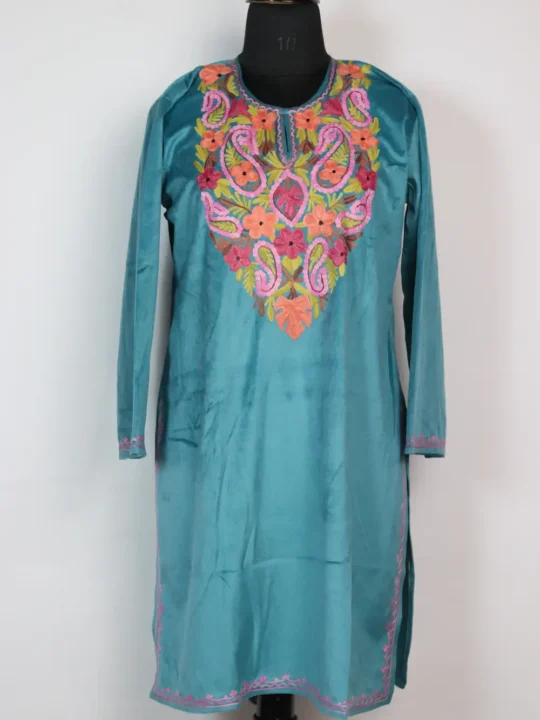 Long Blue Velvet Kurti in Aari Embroidery Naziya