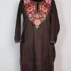 Ilham Long Wine Velvet Kurti in Aari Work