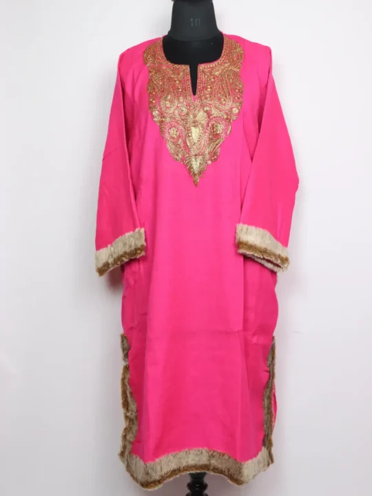 Pink Raffal Wool Laila Pheran with Botte Tilla Embroidery