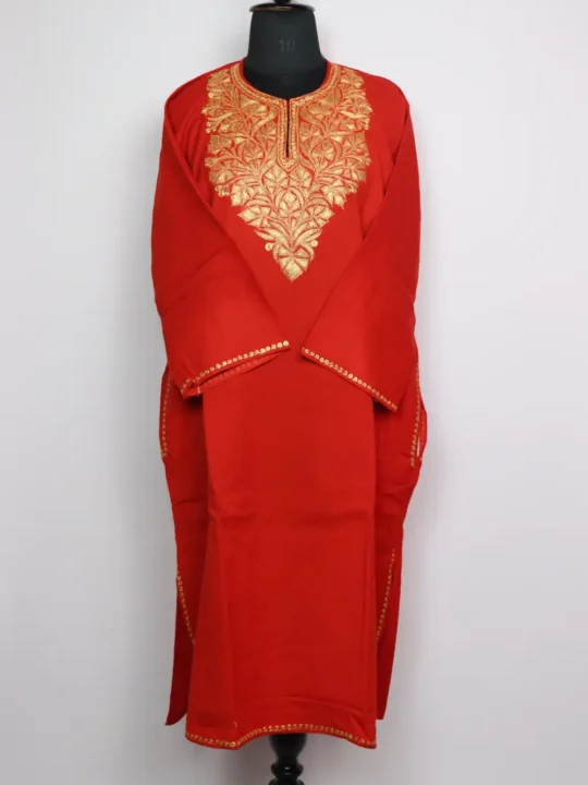 Rust Raffal Wool Anjum Pheran with Botte Tilla Embroidery