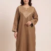 Beige Loose Pheran Tweed Aharbal Kashmiri in Sleeve Botte Tilla