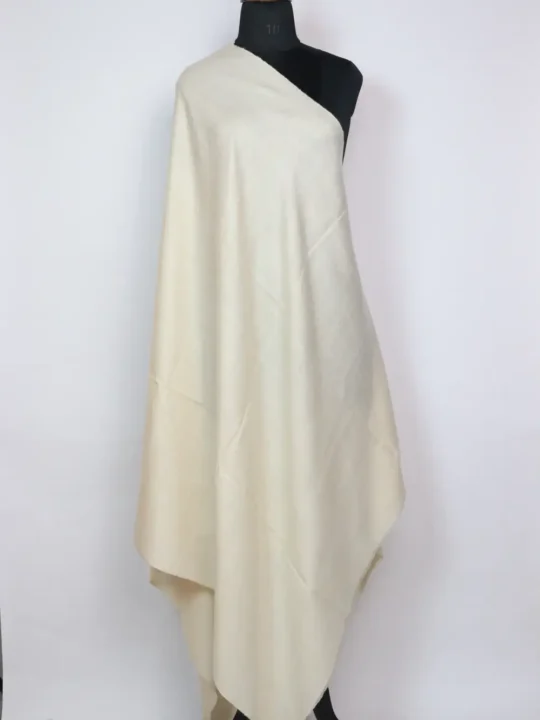 Kashmiri Off-white Women Shawl in Plain Pure Pashmina