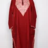 Maroon Aari and Zari Embroidered Ayzel Pheran in Raffal Wool