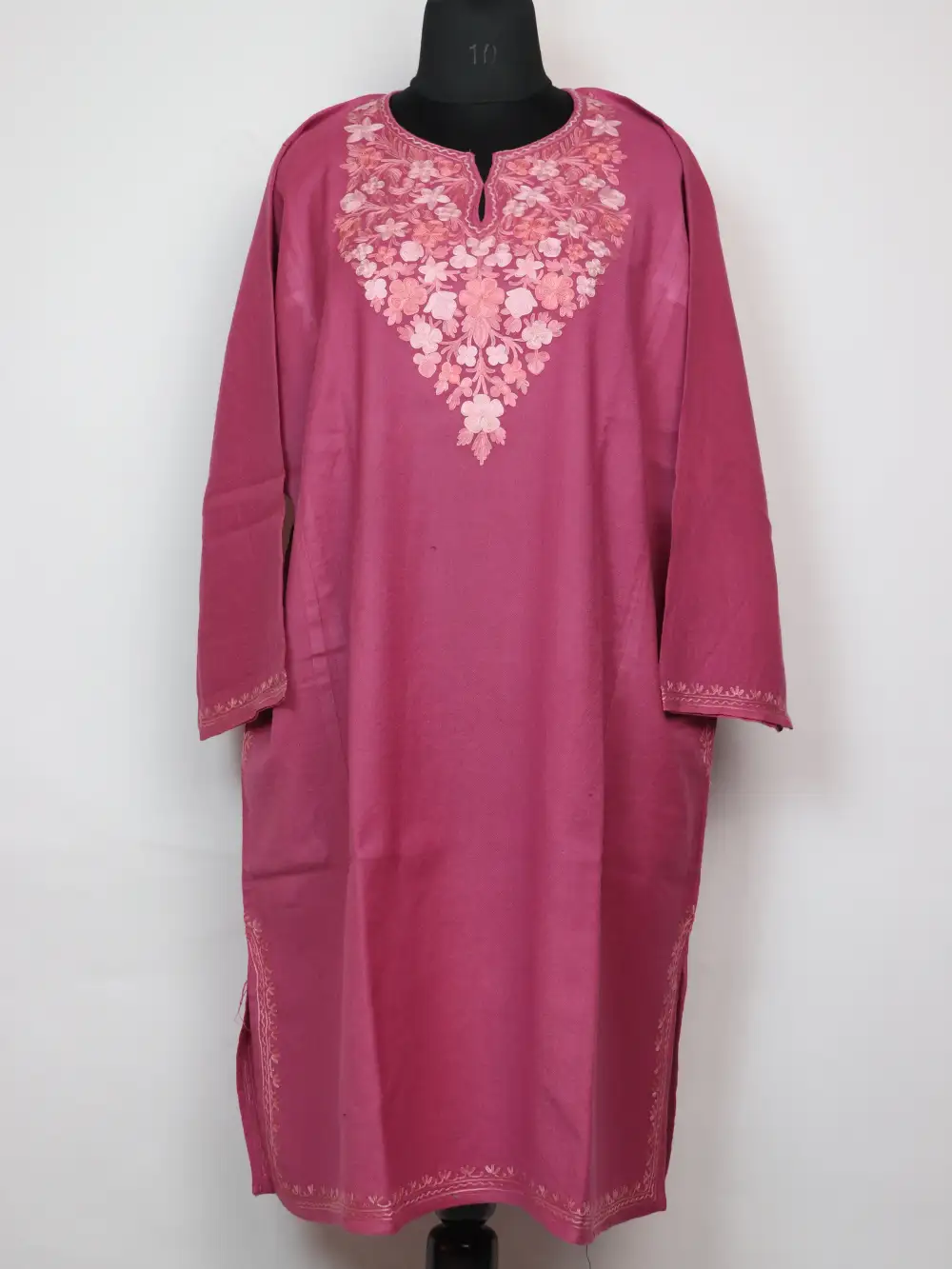 Pink Raffal Wool Loose Pheran Ayzel with Aari Work