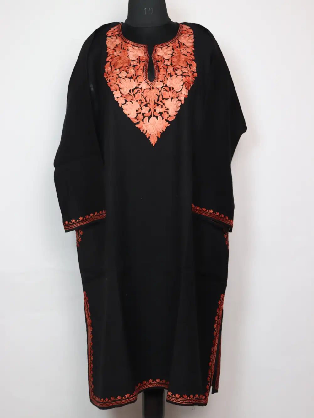 Raffal Wool Black Loose Pheran Ayzel with Aari Work