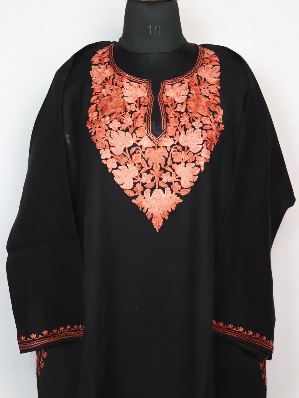 Raffal Wool Black Loose Pheran Ayzel with Aari Work - Image 2