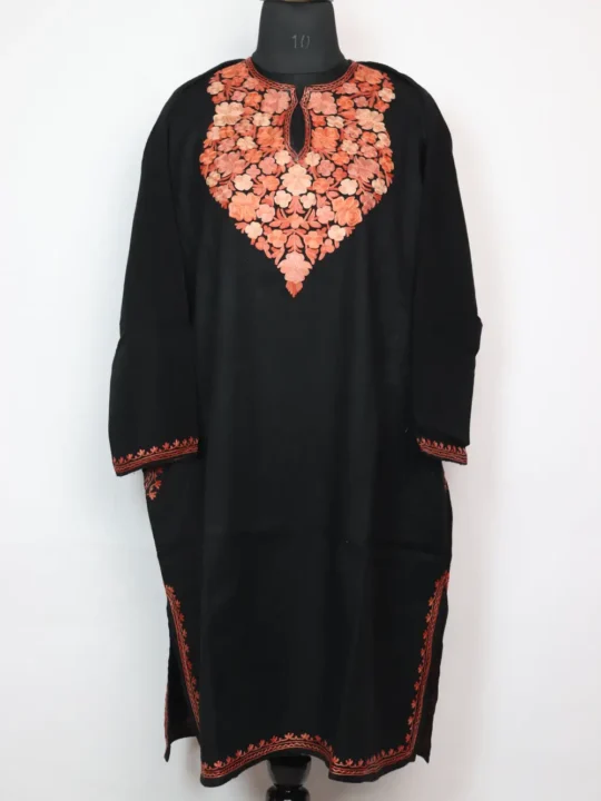 Black Aari Embroidered Pheran in Raffal Wool Ayzel