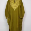 Mehndi Green Ayzel Aari Embroidered Pheran in Raffal Wool
