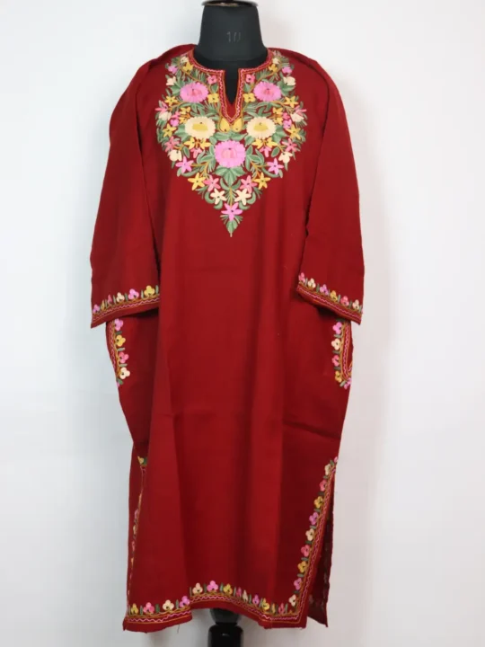 Raffal Wool Chilly Red Pheran With Aari Embroidery Zareen