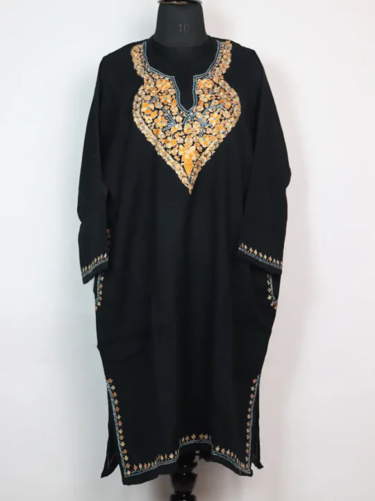 Laiba Raffal Wool Black Pheran with Sozni and Paper Machie Work