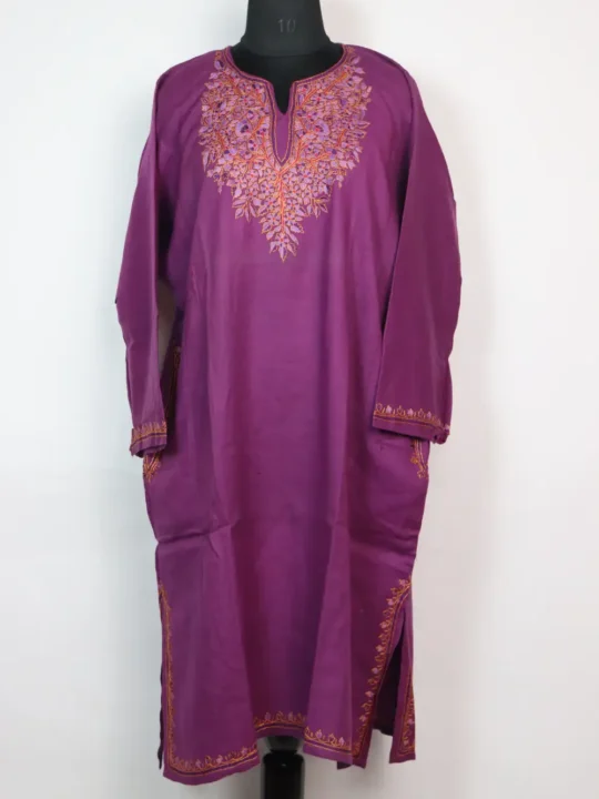 Raffal Wool Parveen Violet Pheran with Sozni and Paper Machie Work