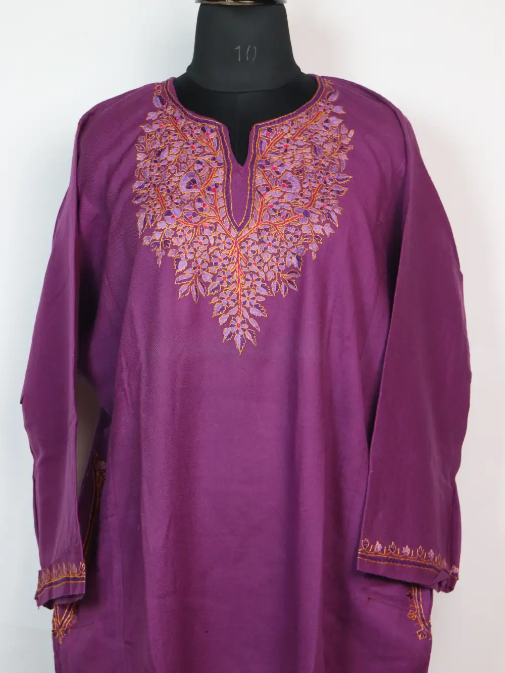 Raffal Wool Parveen Violet Pheran with Sozni and Paper Machie Work - Image 2