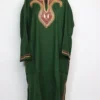 Dark Green Raffal Wool Pheran Huma with Curve Naal Hand Sozni and Tilla Work
