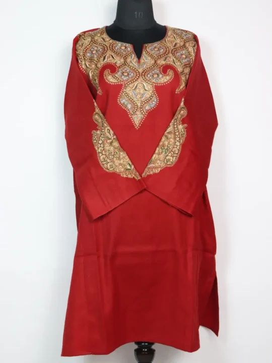 Raffal Wool Kashmiri Red Pheran with Mirza Hand Sozni Work