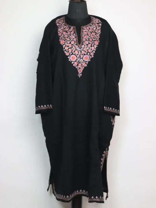 Black Mehreen Pheran Raffal Wool Paper Machie & Hand Sozni Work