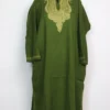 Olive Raffal Wool Loose Pheran with Hand Budgam Sozni Work